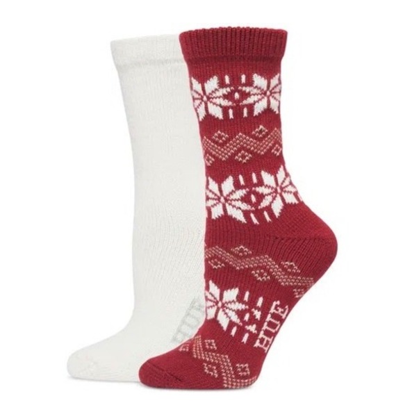 HUE Accessories - HUE Womens 2 Pack‎ Nordic Snowflake Boot Socks Red White Heavy Weight new